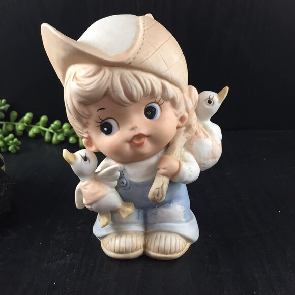 Homco Other - HOMCO Boy with Ducks Bat Hobo Runaway 1418 Bib Overalls 1980s